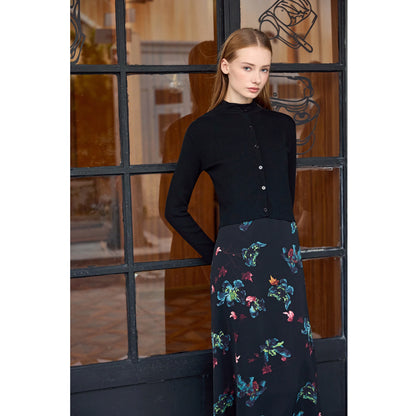 3-Piece Printed Satin Maxi Dress Set – Cardigan + Mock Neck Inner Layer