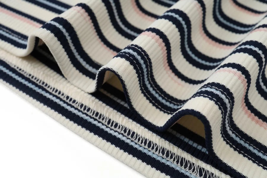 Striped Ribbed Top with 3/4 Sleeves (High Stretch Cotton Blend)