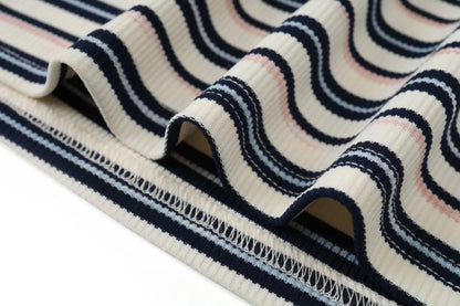 Striped Ribbed Top with 3/4 Sleeves (High Stretch Cotton Blend)