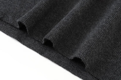 Pinstripe 4-Piece Autumn Set — Slip Dress, Knit Mockneck, Cable Knit, and Pleated Skirt