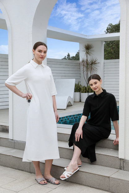 Terry Cotton Collar Maxi Dress – Modest Loose Fit