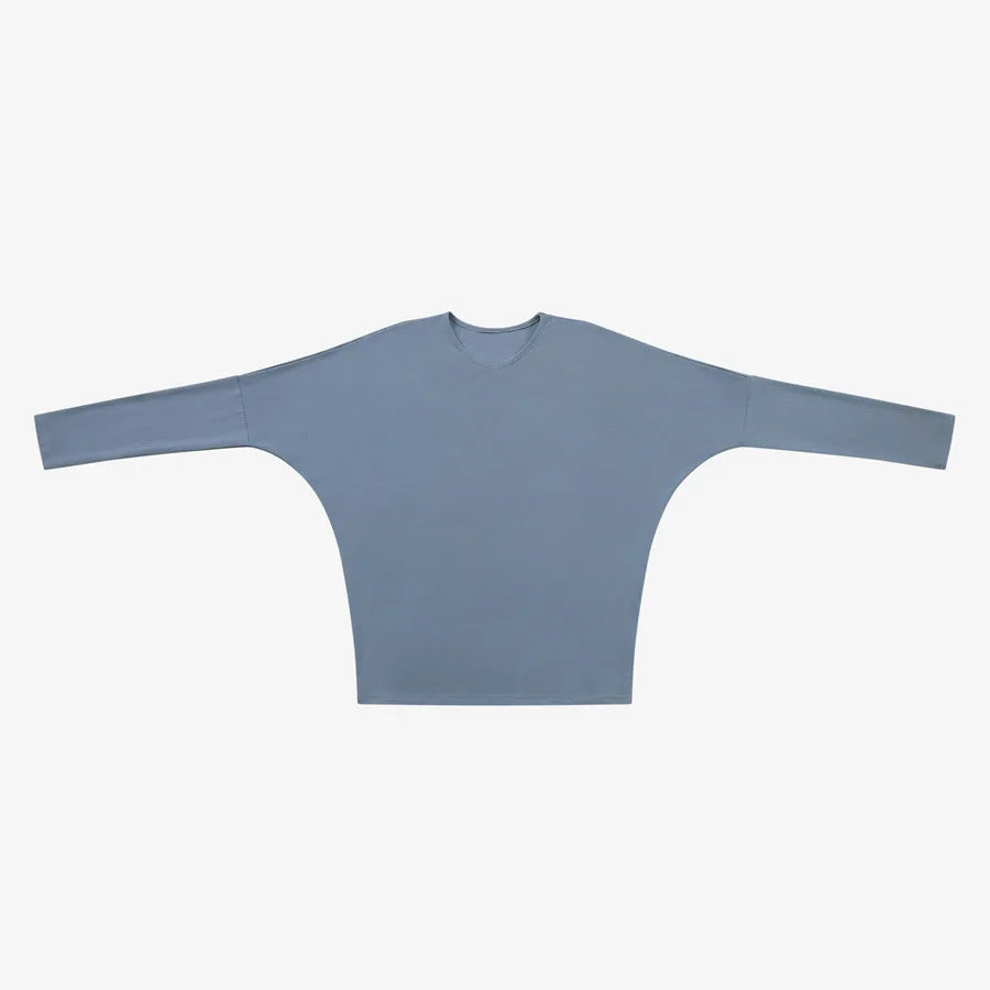 Loose Ribbed V-Neck Top with Batwing Sleeves (High-Stretch Cotton Blend)