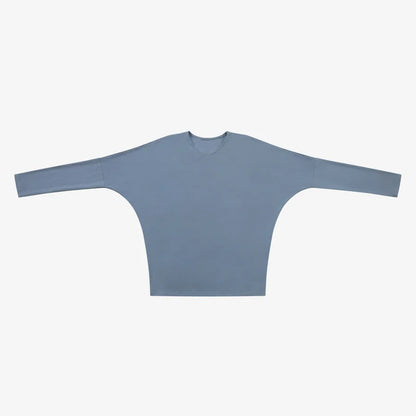 Loose Ribbed V-Neck Top with Batwing Sleeves (High-Stretch Cotton Blend)