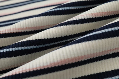 Striped Ribbed Top with 3/4 Sleeves (High Stretch Cotton Blend)