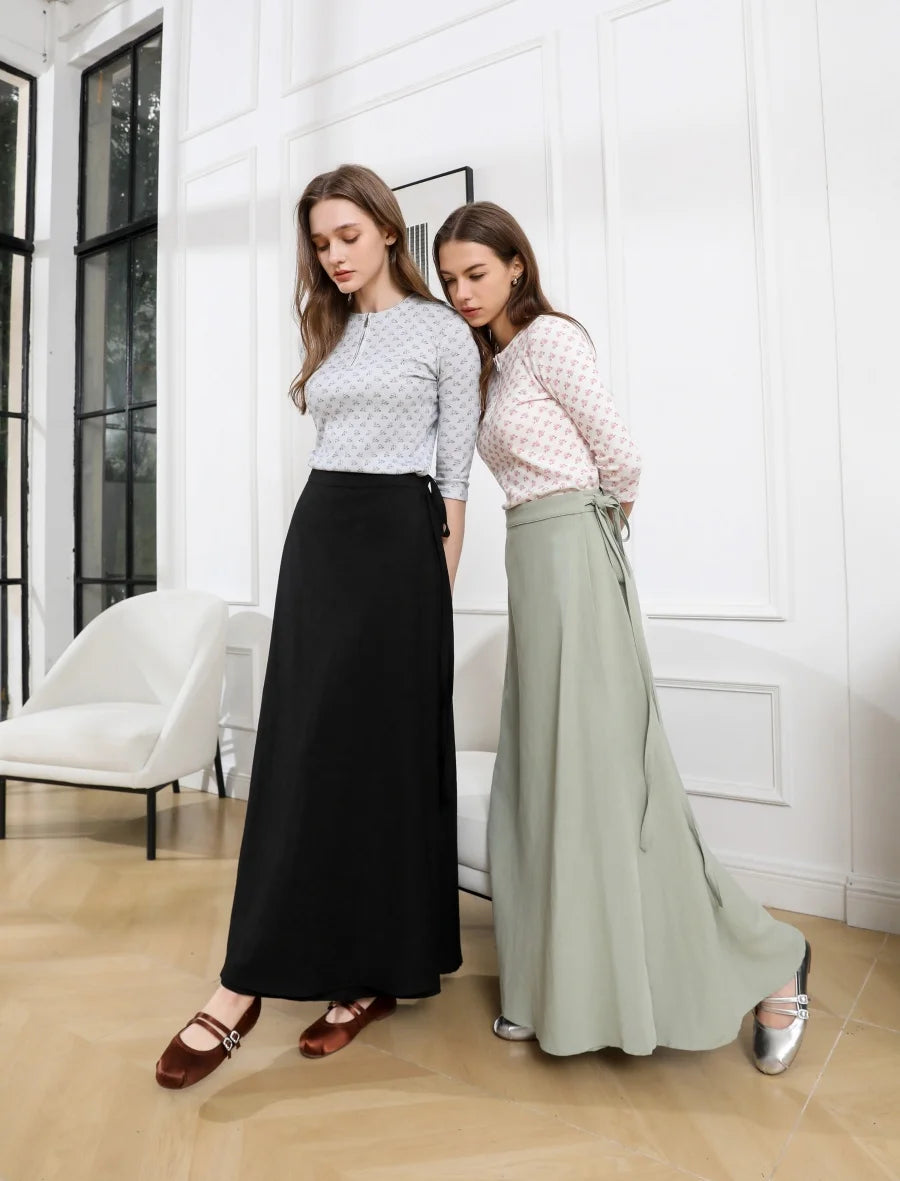 Adjustable Linen Wrap Skirt (Ankle-Length)