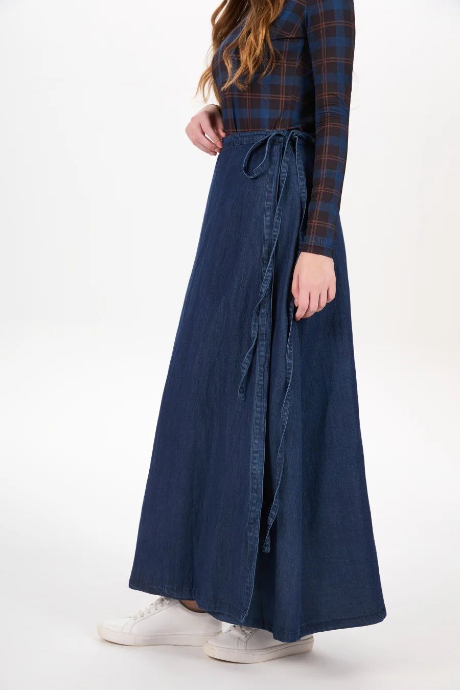 Denim Wrap Skirt (Adjustable Waist, Ankle-Length)