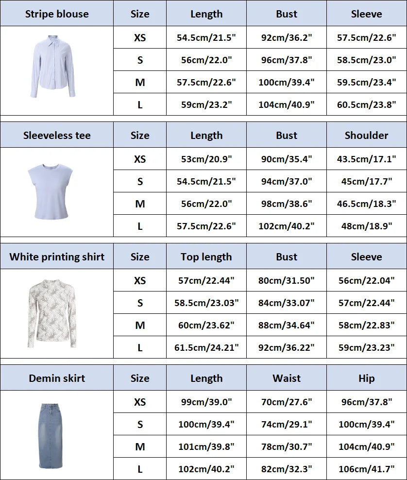 Printed Cotton Blouse & Denim Maxi Skirt Set – Sleeveless Modest Fit