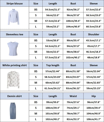 Printed Cotton Blouse & Denim Maxi Skirt Set – Sleeveless Modest Fit