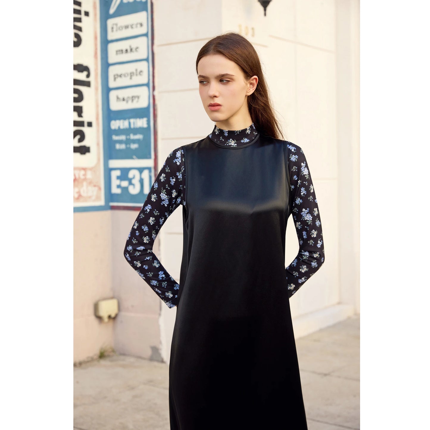 Printed Satin Maxi Dress Set – Mesh Inner Top + Knitted Vest (3-Piece Set)