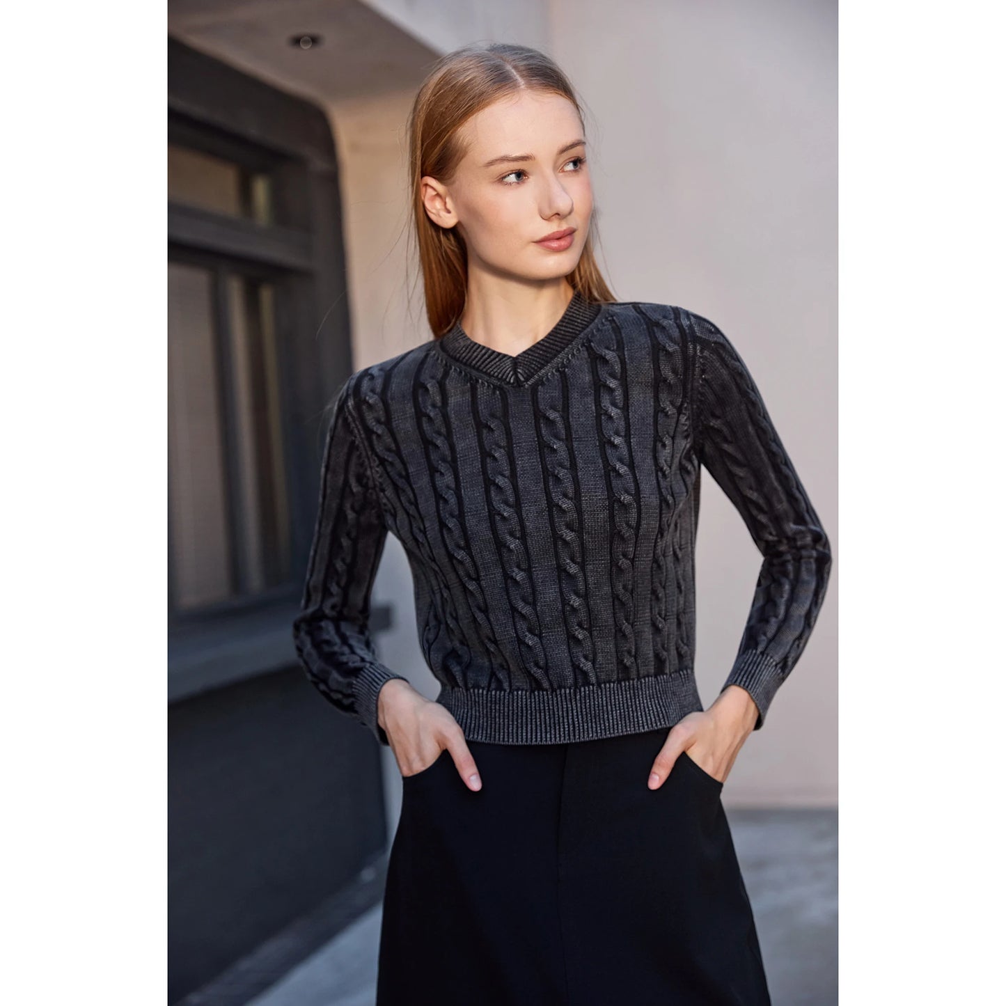 3-Piece Knit Sweater Set – Cable Knit Top + Stretch Skirt + Leather Skirt Option