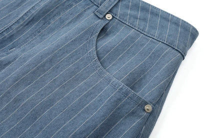 Pinstripe Denim Maxi Skirt (A-Line, Stretch Fit)