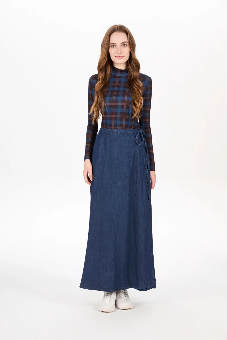 Denim Wrap Skirt (Adjustable Waist, Ankle-Length)