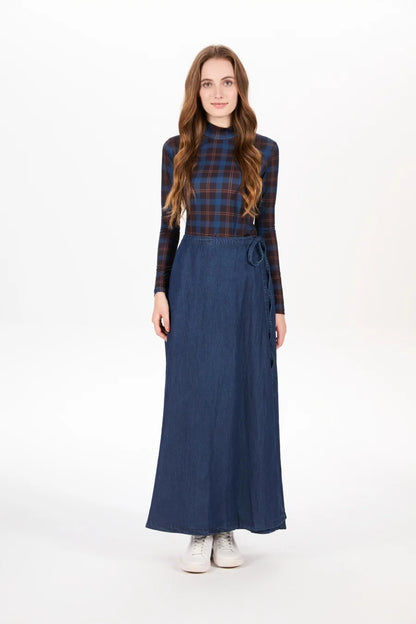 Denim Wrap Skirt (Adjustable Waist, Ankle-Length)