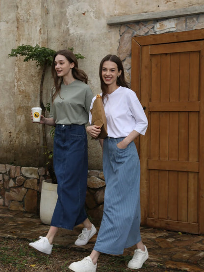 Loose Boxy V-Neck Tee with Drop Sleeves (Cotton Blend)