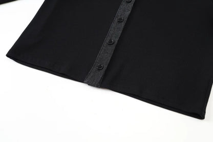 Ribbed Cardigan with Denim Collar + Sleeveless Maxi Dress Set