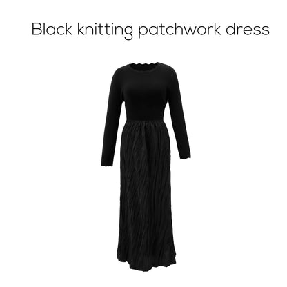 Crinkle Knit Maxi Dress – Patchwork Panel Design