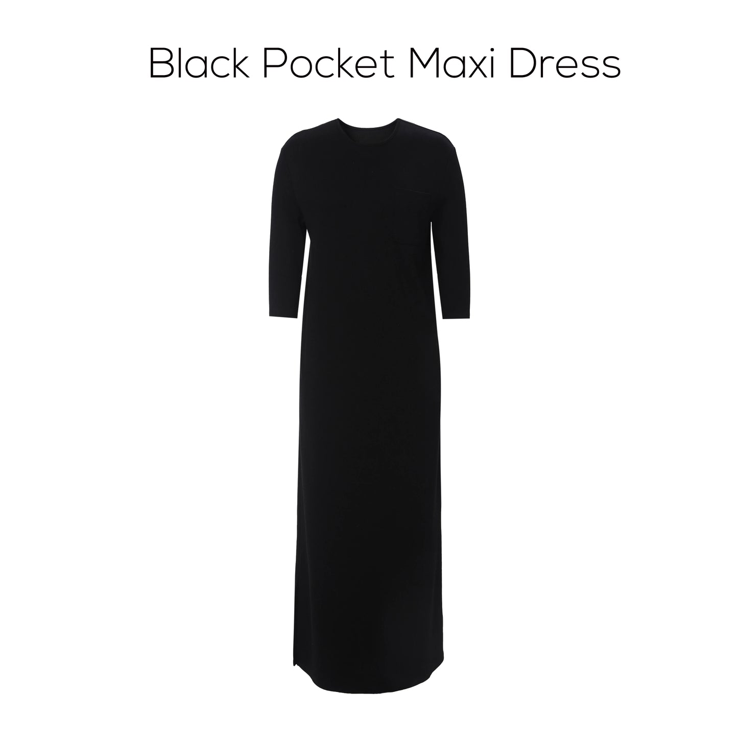 Soft Cotton Maxi Dress – 3/4 Sleeve with Side Pockets