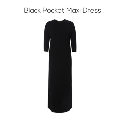 Soft Cotton Maxi Dress – 3/4 Sleeve with Side Pockets