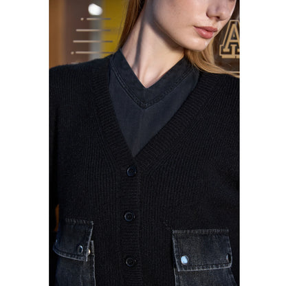 3-Piece Denim Dress Set – V-Neck Maxi Dress + Knit Cardigan + Inner Top