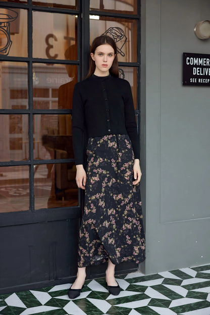 3-Piece Printed Satin Maxi Dress Set – Cardigan + Mock Neck Inner Layer