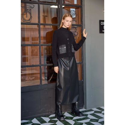 3-Piece Denim Dress Set – V-Neck Maxi Dress + Knit Cardigan + Inner Top