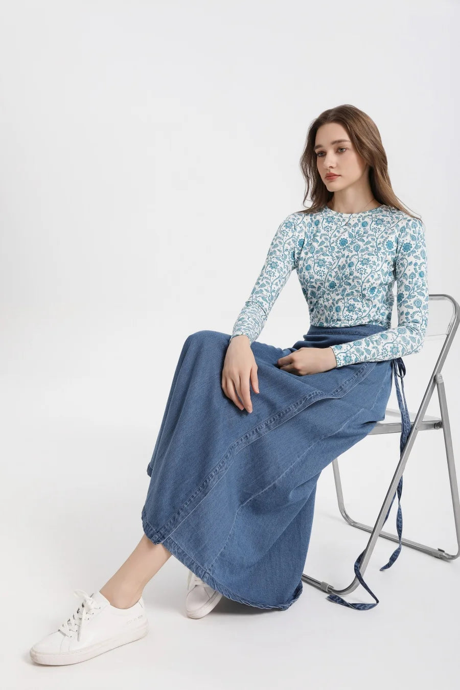 High-Stretch Printed Ribbed Top (Cotton Blend)