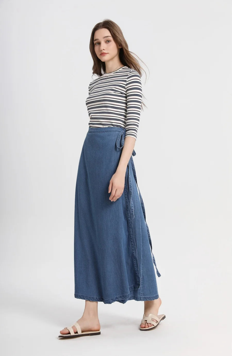 Adjustable Linen Wrap Skirt (Ankle-Length)
