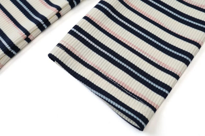 Striped Ribbed Top with 3/4 Sleeves (High Stretch Cotton Blend)