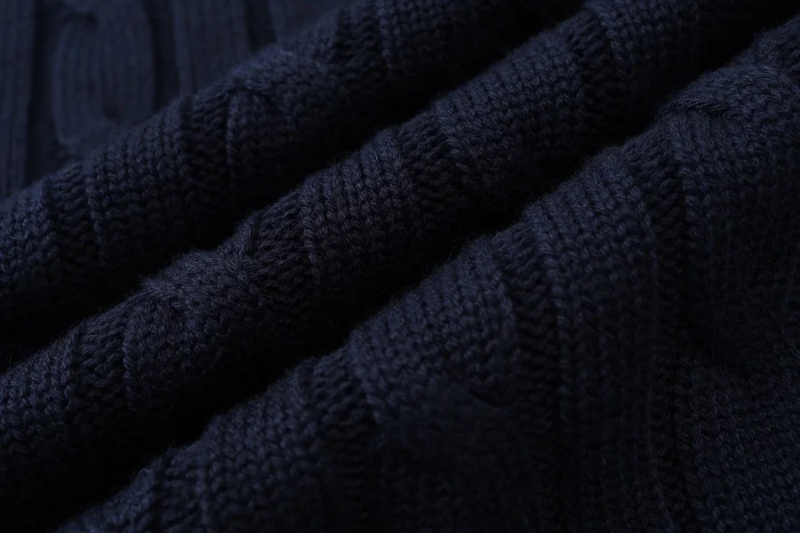 Pinstripe 4-Piece Autumn Set — Slip Dress, Knit Mockneck, Cable Knit, and Pleated Skirt