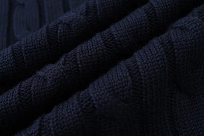 Pinstripe 4-Piece Autumn Set — Slip Dress, Knit Mockneck, Cable Knit, and Pleated Skirt