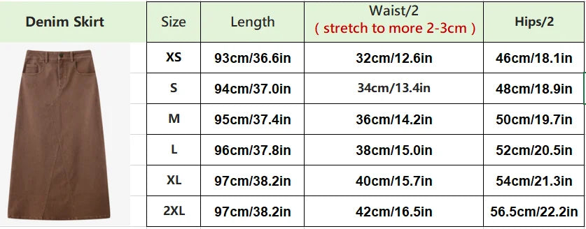 Elastic Denim Maxi Skirt (A-Line Stretch Fit)