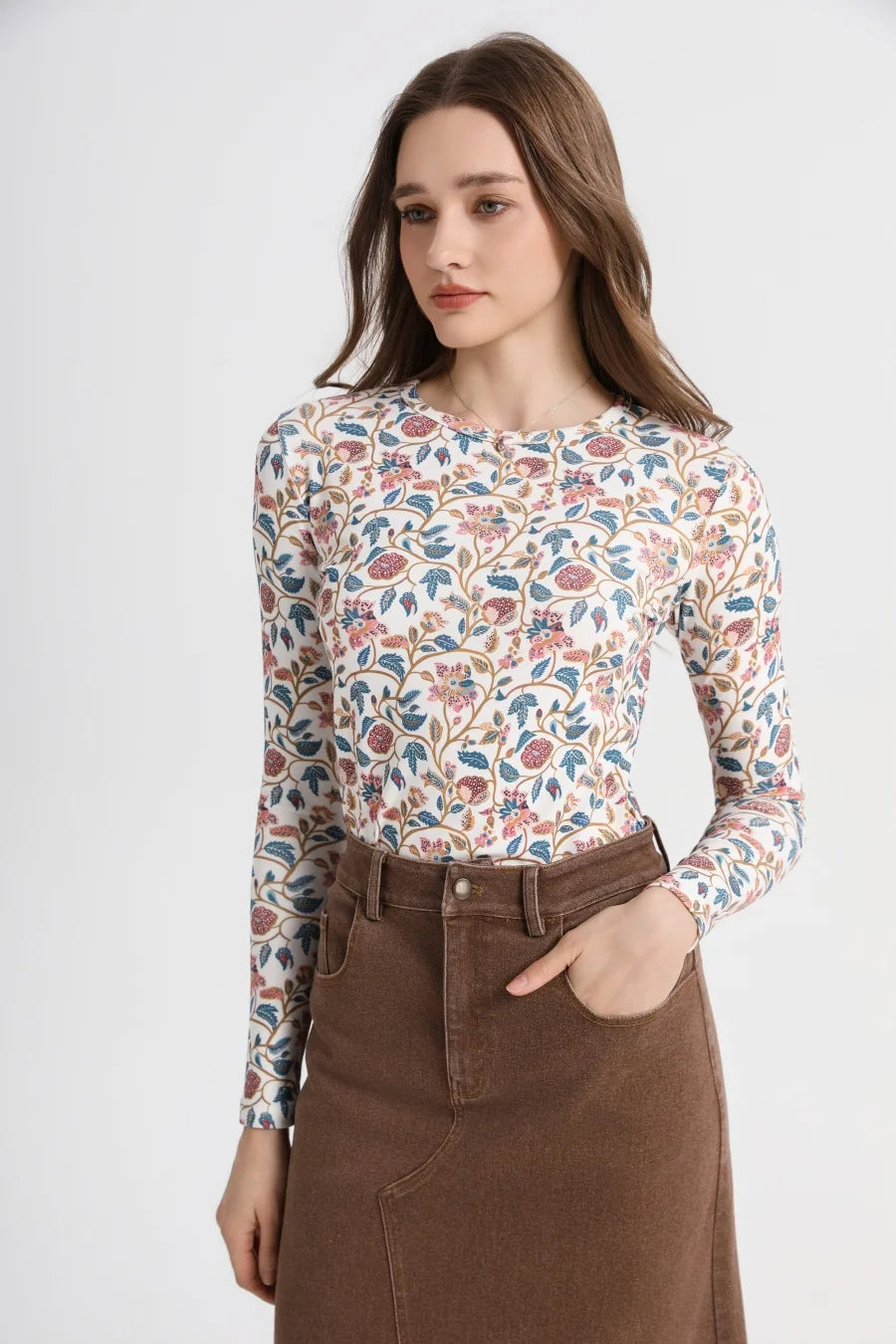 Elastic Denim Maxi Skirt (A-Line Stretch Fit)