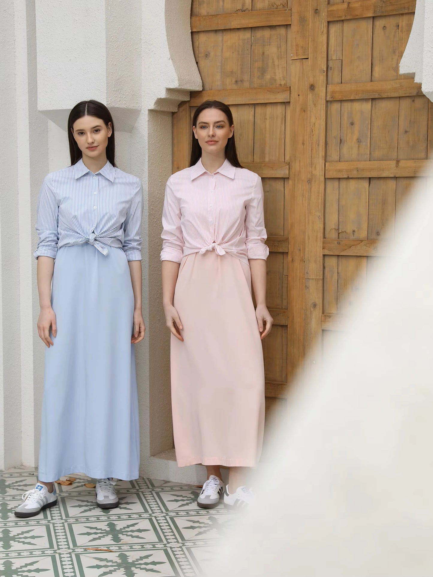 Stripe Blouse & Tencel Slip Dress Set – Modest Two-Piece Spring Fit