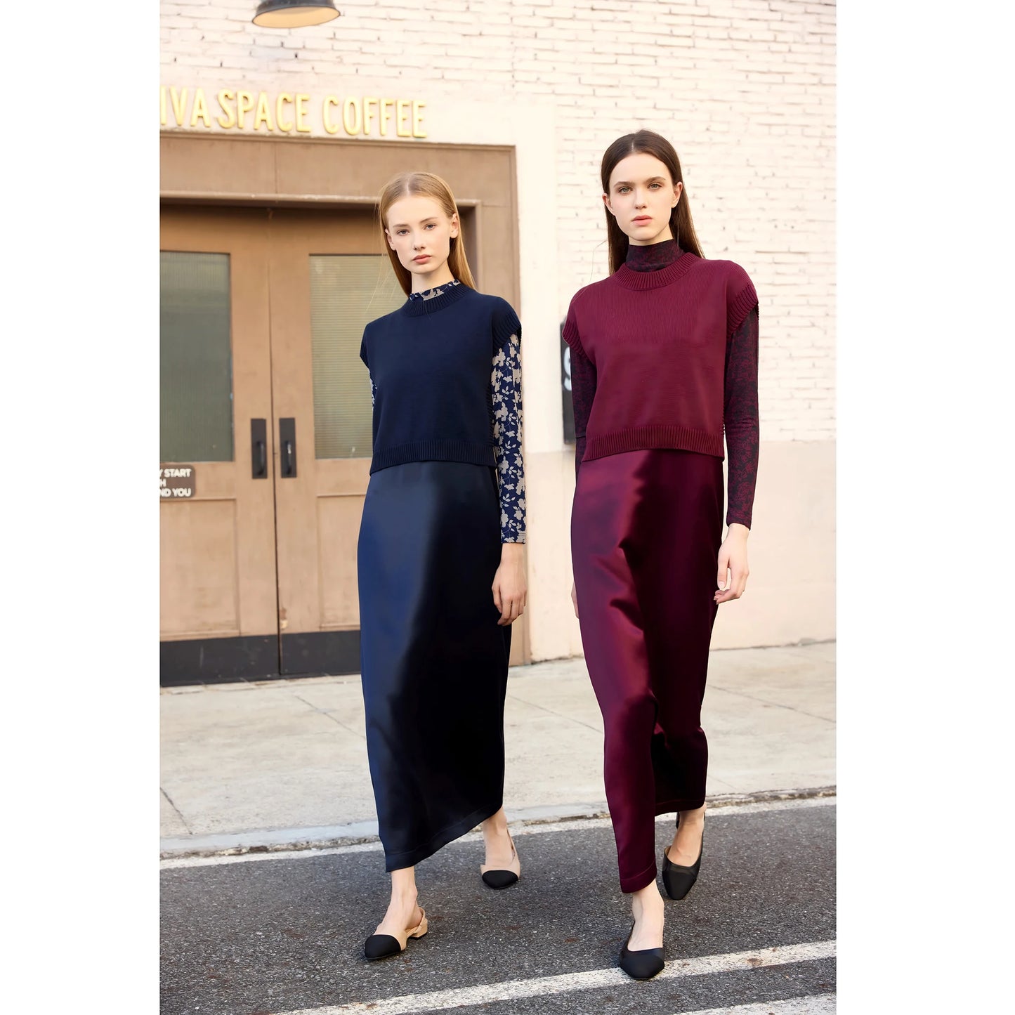 Printed Satin Maxi Dress Set – Mesh Inner Top + Knitted Vest (3-Piece Set)