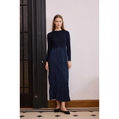 Crinkle Knit Maxi Dress – Patchwork Panel Design