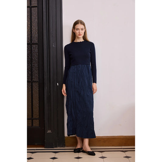 Crinkle Knit Maxi Dress – Patchwork Panel Design