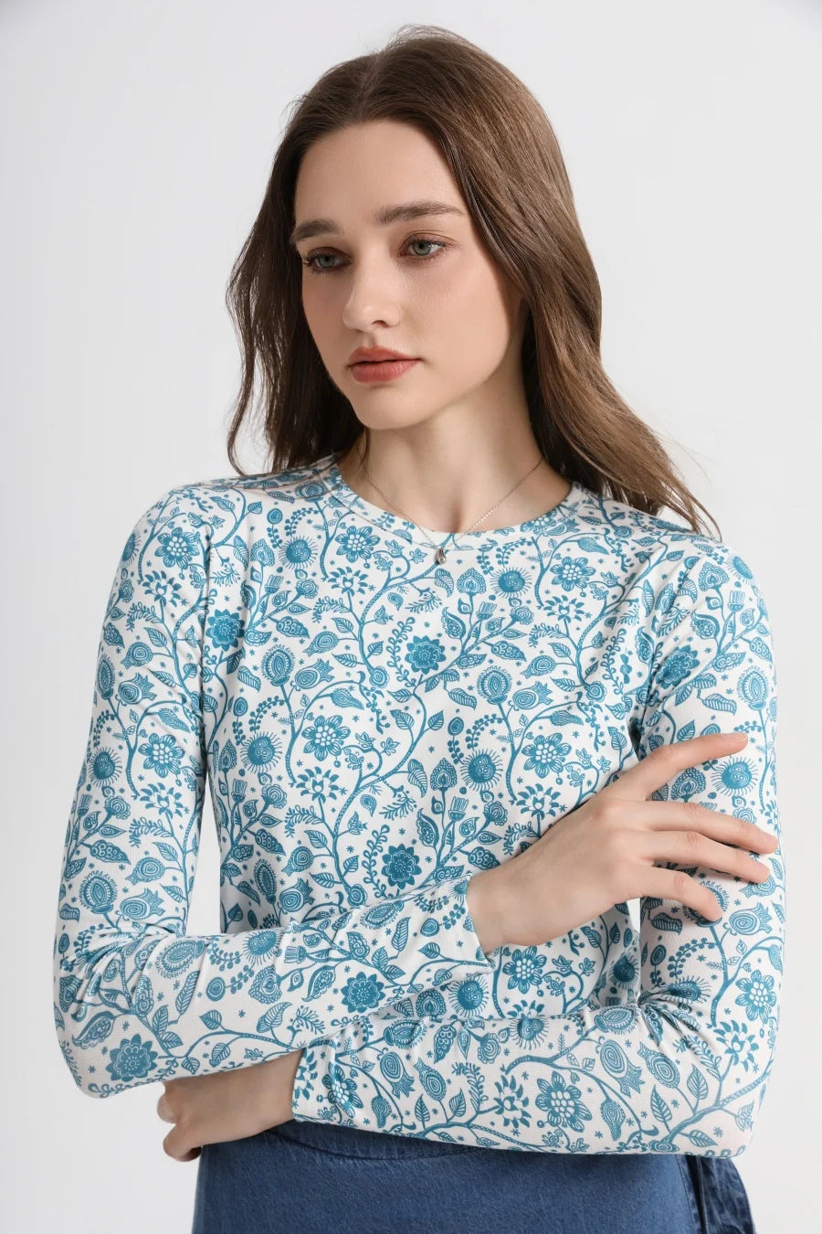 High-Stretch Printed Ribbed Top (Cotton Blend)