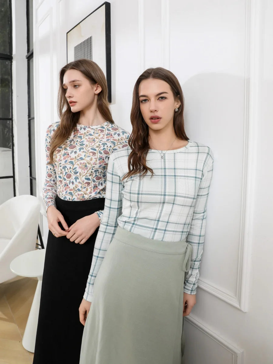 High-Stretch Printed Ribbed Top (Cotton Blend)