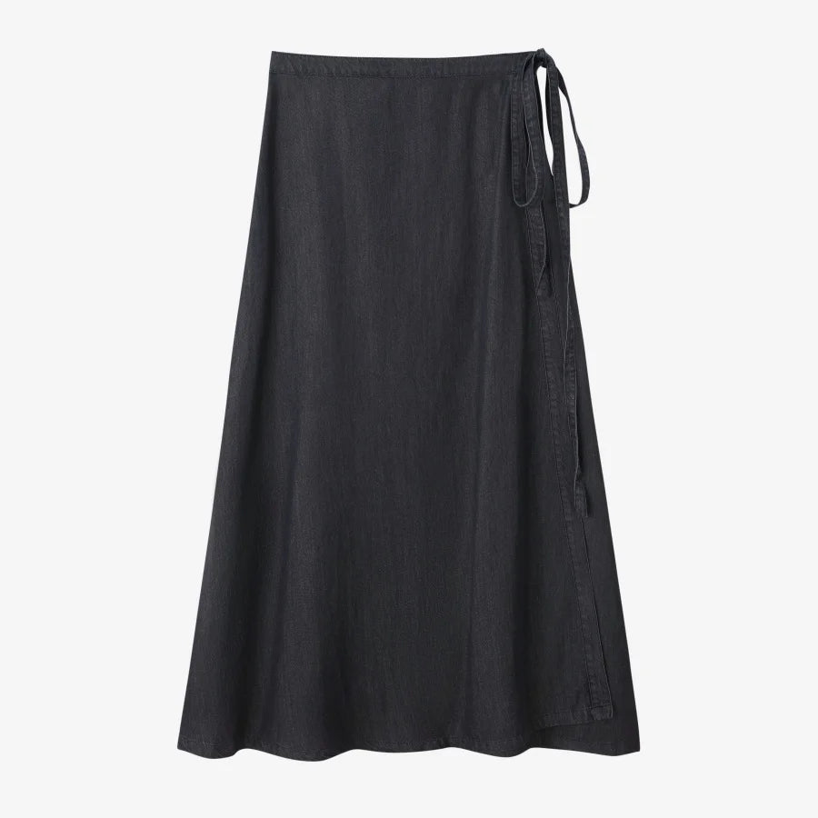 Denim Wrap Skirt (Adjustable Waist, Ankle-Length)