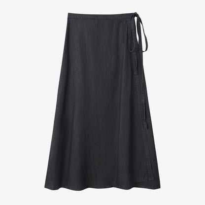 Denim Wrap Skirt (Adjustable Waist, Ankle-Length)
