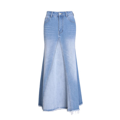 Ribbed Tee & Denim Maxi Skirt Set – Contrast Round Neck Modest Fit