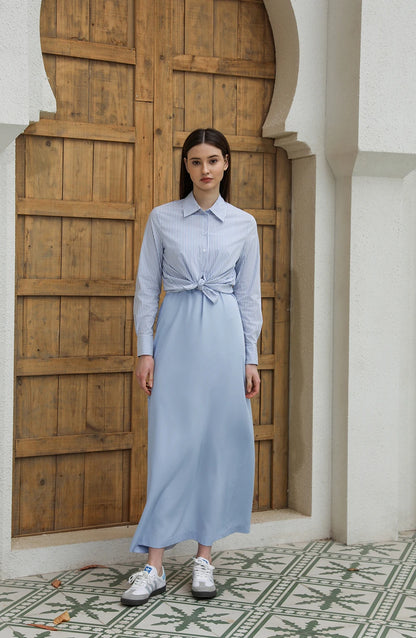 Stripe Blouse & Tencel Slip Dress Set – Modest Two-Piece Spring Fit