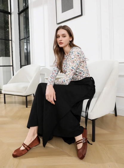 High-Stretch Printed Ribbed Top (Cotton Blend)