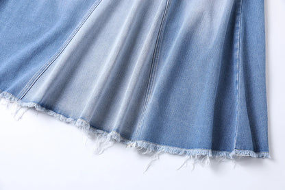 Ribbed Tee & Denim Maxi Skirt Set – Contrast Round Neck Modest Fit