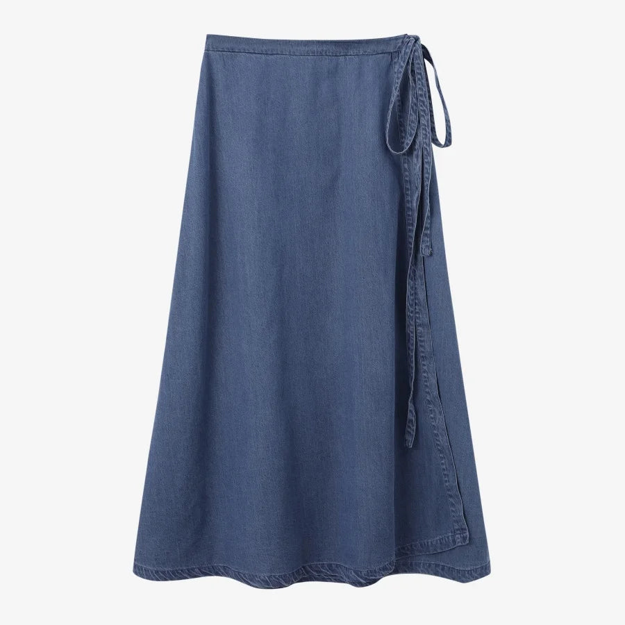Denim Wrap Skirt (Adjustable Waist, Ankle-Length)