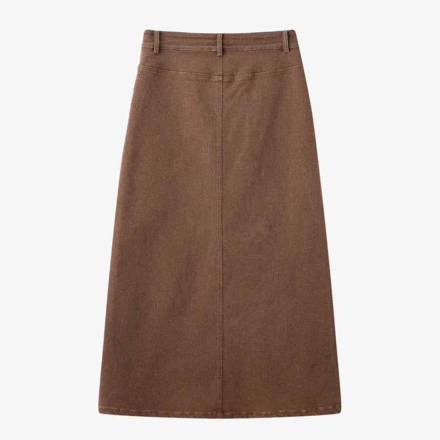 Elastic Denim Maxi Skirt (A-Line Stretch Fit)