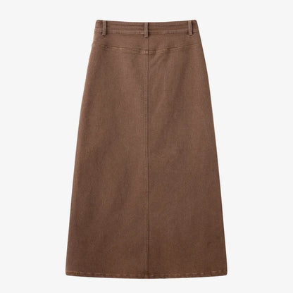 Elastic Denim Maxi Skirt (A-Line Stretch Fit)