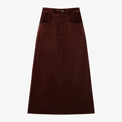 Corduroy Maxi Skirt + High-Stretch Ribbed Top Set (Autumn Edition)