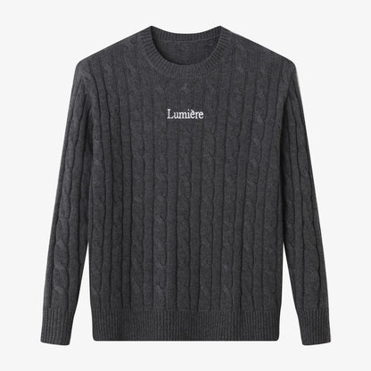 Pinstripe 4-Piece Autumn Set — Slip Dress, Knit Mockneck, Cable Knit, and Pleated Skirt