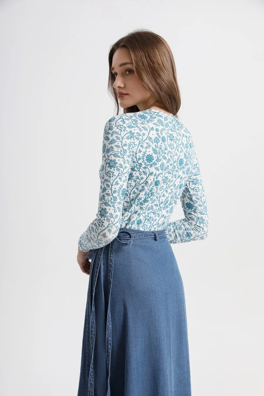 High-Stretch Printed Ribbed Top (Cotton Blend)